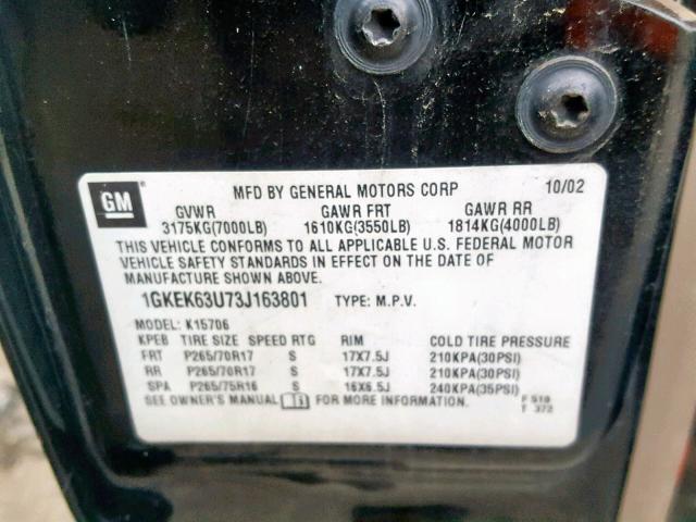 1GKEK63U73J163801 - 2003 GMC YUKON DENA BLACK photo 10