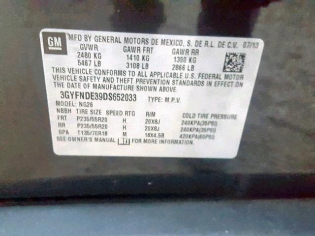 3GYFNDE39DS652033 - 2013 CADILLAC SRX PERFOR BLACK photo 10