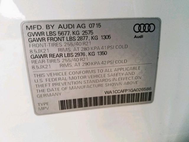 WA1CCAFP1GA026586 - 2016 AUDI SQ5 PREMIU WHITE photo 10