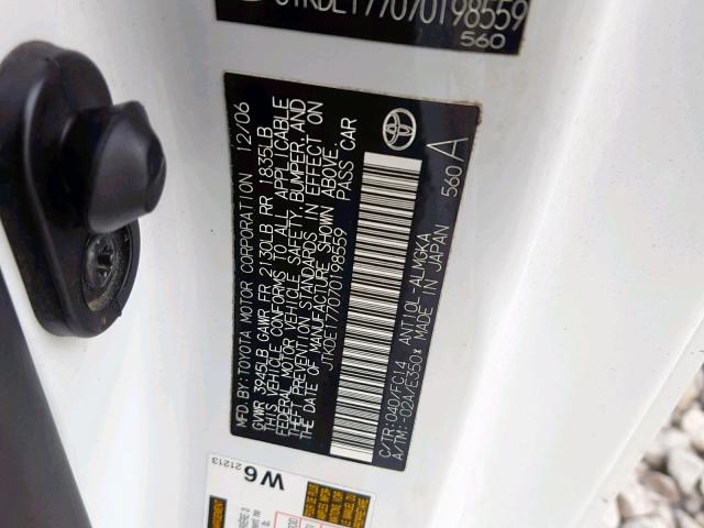 JTKDE177070198559 - 2007 TOYOTA SCION TC 白色 照片 10