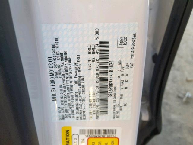 3FA6P0K97FR188824 - 2015 FORD FUSION TIT WHITE photo 10