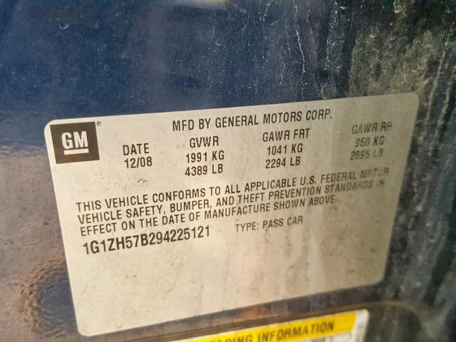 1G1ZH57B294225121 - 2009 CHEVROLET MALIBU 1LT 蓝色 照片 10