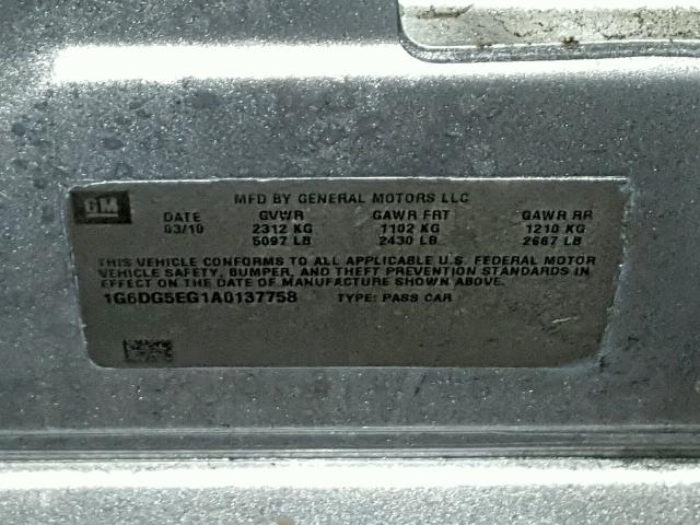 1G6DG5EG1A0137758 - 2010 CADILLAC CTS LUXURY SILVER photo 10