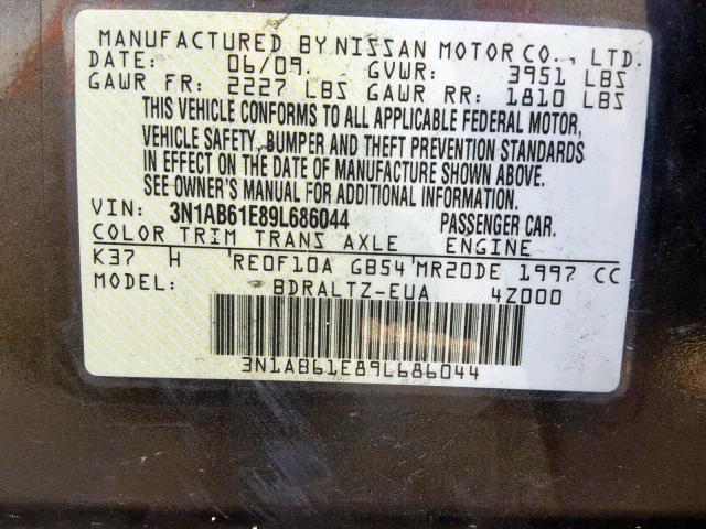 3N1AB61E89L686044 - 2009 NISSAN SENTRA 2.0 GRAY photo 10