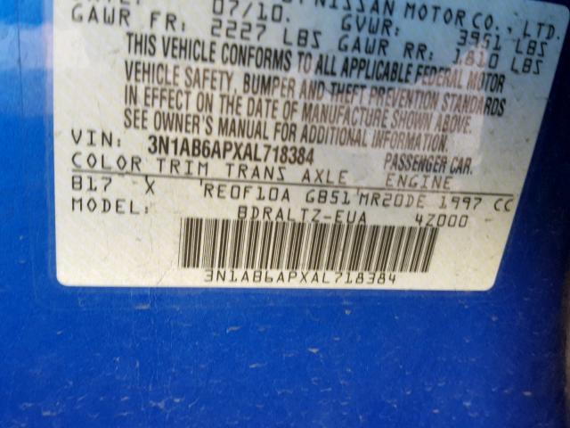 3N1AB6APXAL718384 - 2010 NISSAN SENTRA 2.0 BLUE photo 10