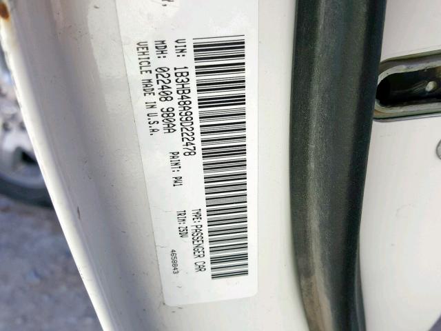 1B3HB48A99D222478 - 2009 DODGE CALIBER SX WHITE photo 10