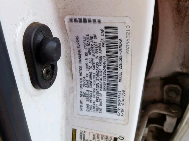 1NXBR32E25Z404678 - 2005 TOYOTA COROLLA SE WHITE photo 10