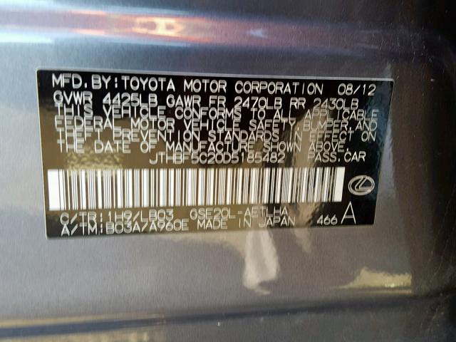 JTHBF5C20D5185482 - 2013 LEXUS IS 250 GRAY photo 10