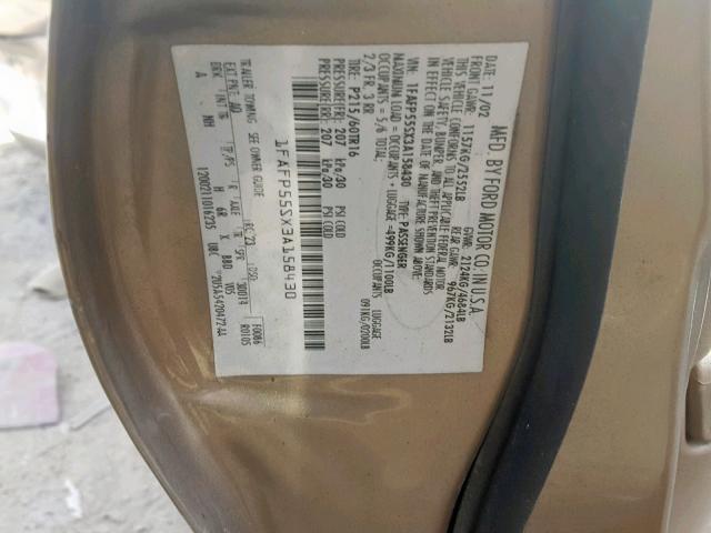 1FAFP55SX3A158430 - 2003 FORD TAURUS SES GOLD photo 10