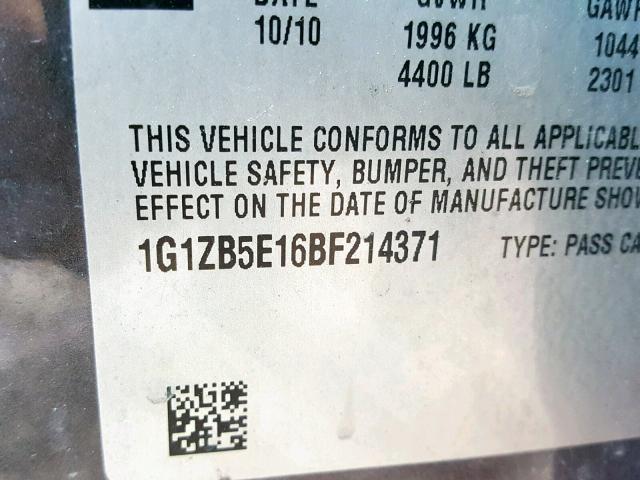 1G1ZB5E16BF214371 - 2011 CHEVROLET MALIBU LS 黑色 照片 10