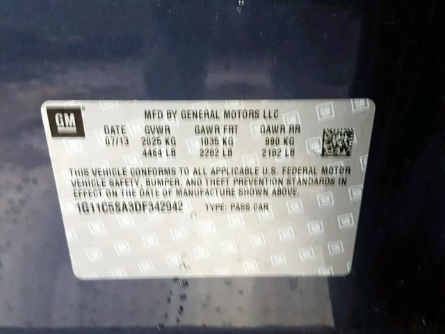 1G11C5SA3DF342942 - 2013 CHEVROLET MALIBU 1LT ლურჯი ფოტო 10