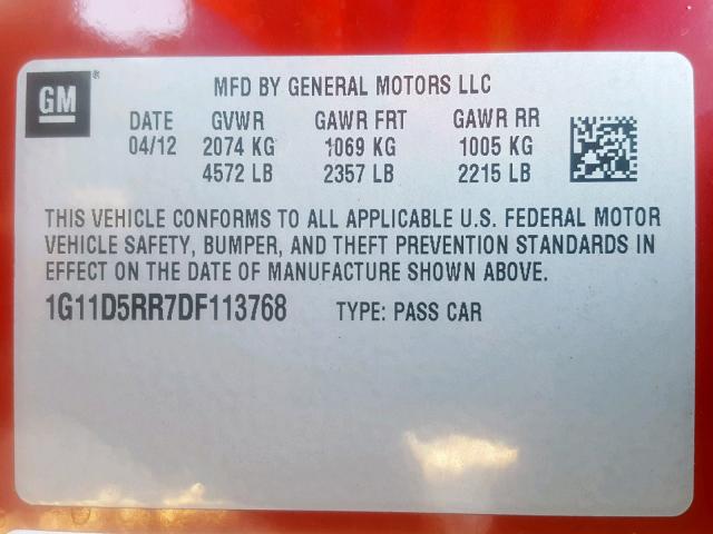 1G11D5RR7DF113768 - 2013 CHEVROLET MALIBU 1LT RED photo 10