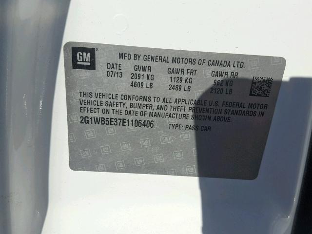 2G1WB5E37E1106406 - 2014 CHEVROLET IMPALA LIM WHITE photo 10