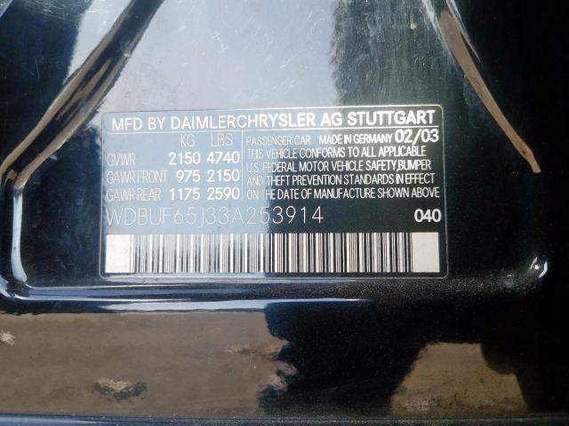 WDBUF65J33A253914 - 2003 MERCEDES-BENZ E 320 BLACK photo 10