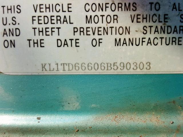 KL1TD66606B590303 - 2006 CHEVROLET AVEO BASE Turkuaz foto 10