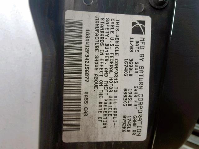 1G8AW12F34Z156877 - 2004 SATURN ION LEVEL SILVER photo 10