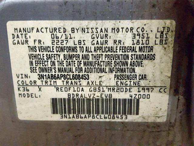 3N1AB6AP8CL608453 - 2012 NISSAN SENTRA 2.0 SILVER photo 10