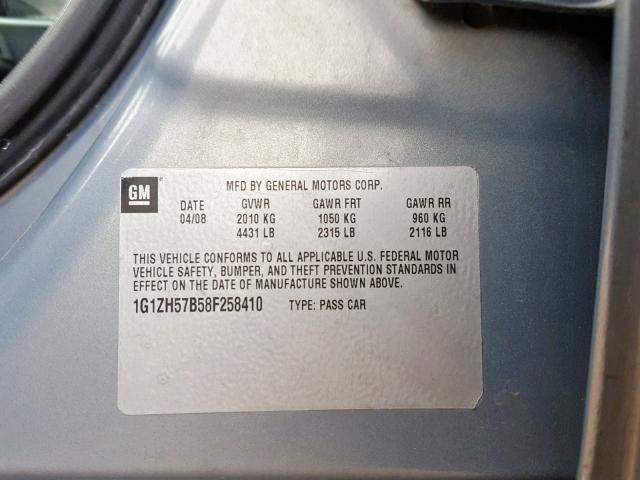 1G1ZH57B58F258410 - 2008 CHEVROLET MALIBU 1LT SILVER photo 10