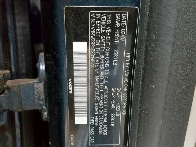 YV1MW382172319522 - 2007 VOLVO V50 2.4I BLUE photo 10