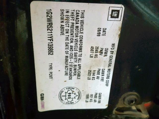 1G2WR5211YF139862 - 2000 PONTIAC GRAND PRIX GREEN photo 10