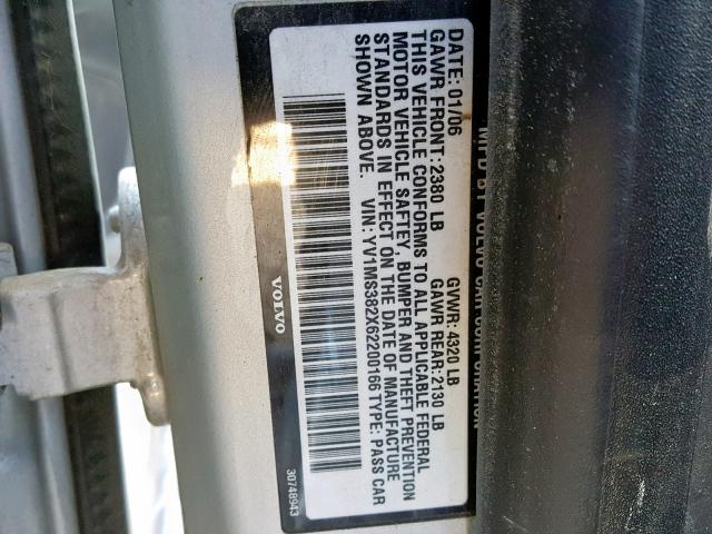 YV1MS382X62200166 - 2006 VOLVO S40 2.4I SILVER photo 10