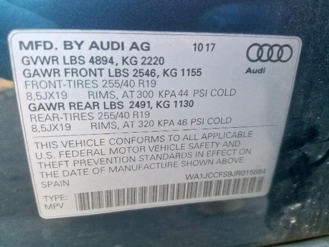 WA1JCCFS9JR015884 - 2018 AUDI Q3 PREMIUM BLUE photo 10