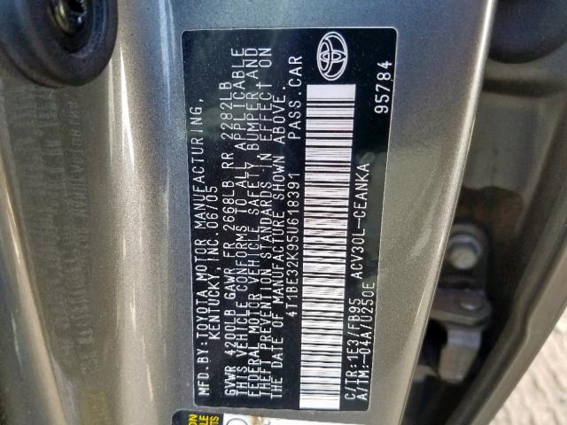 4T1BE32K95U618391 - 2005 TOYOTA CAMRY LE GRAY photo 10