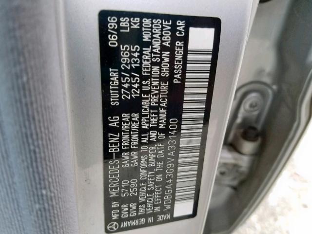 WDBGA43G9VA331400 - 1997 MERCEDES-BENZ S 420 SILVER photo 10