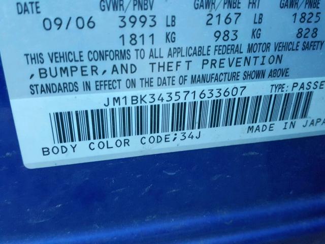 JM1BK343571633607 - 2007 MAZDA 3 HATCHBAC BLUE photo 10