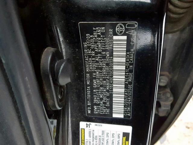 2T1BE40E19C030124 - 2009 TOYOTA COROLLA XR BLACK photo 10