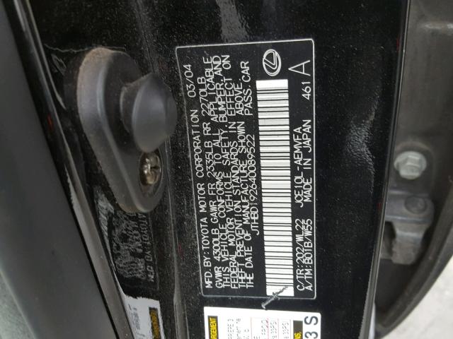 JTHBD192640089522 - 2004 LEXUS IS 300 BLACK photo 10