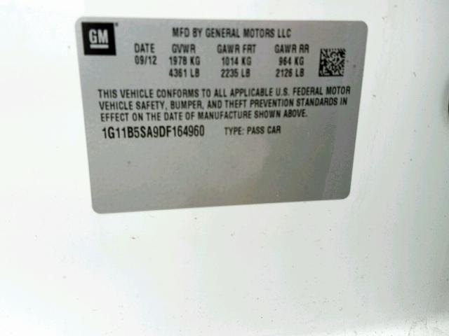 1G11B5SA9DF164960 - 2013 CHEVROLET MALIBU LS 白色 照片 10