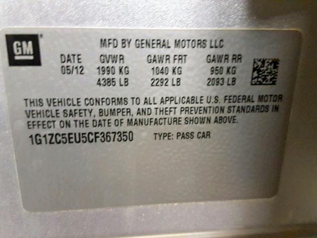 1G1ZC5EU5CF367350 - 2012 CHEVROLET MALIBU 1LT SILVER photo 10