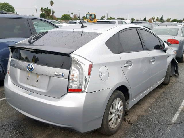 JTDKN3DP9D3039144 - 2013 TOYOTA PRIUS PLUG SILVER photo 4