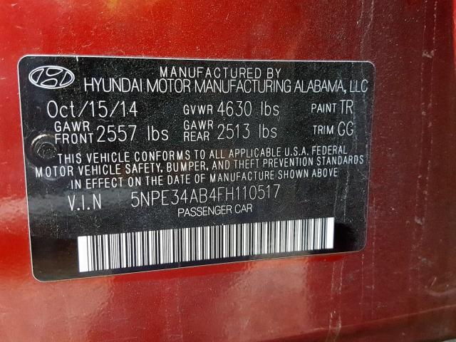 5NPE34AB4FH110517 - 2015 HYUNDAI SONATA SPO RED photo 10