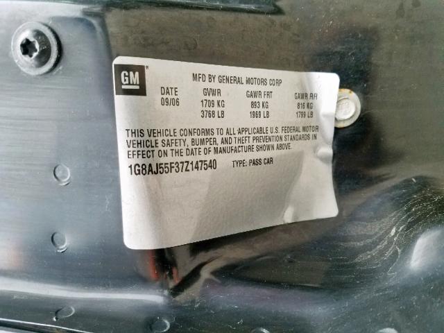 1G8AJ55F37Z147540 - 2007 SATURN ION LEVEL BLACK photo 10