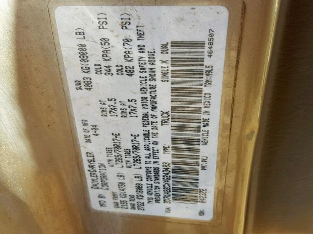 3D7KA28CX4G243483 - 2004 DODGE RAM 2500 S თაფლისფერი ფოტო 10
