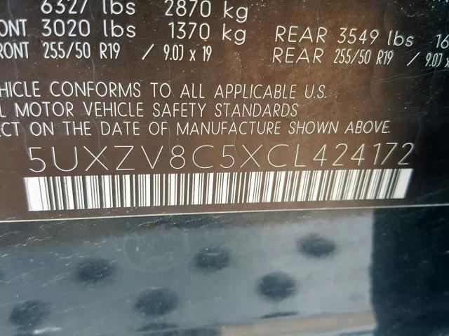 5UXZV8C5XCL424172 - 2012 BMW X5 XDRIVE5 BLACK photo 10