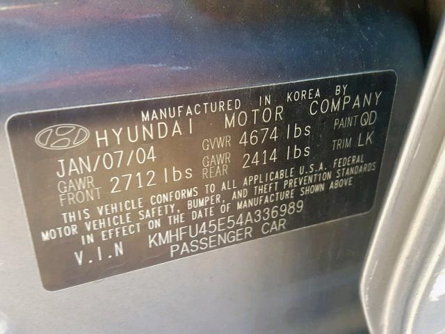 KMHFU45E54A336989 - 2004 HYUNDAI XG 350 GRAY photo 10