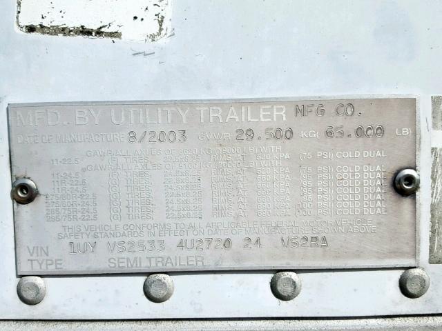 1UYVS25334U272024 - 2004 UTILITY REEFER WHITE photo 10