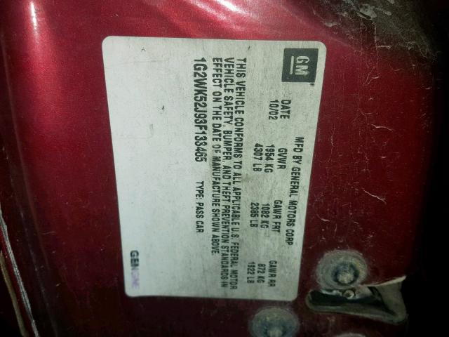 1G2WK52J93F133465 - 2003 PONTIAC GRAND PRIX RED photo 10