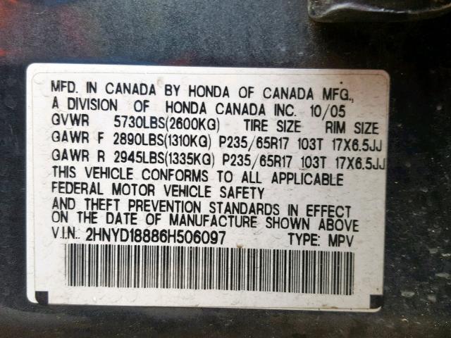 2HNYD18886H506097 - 2006 ACURA MDX TOURIN GRAY photo 10