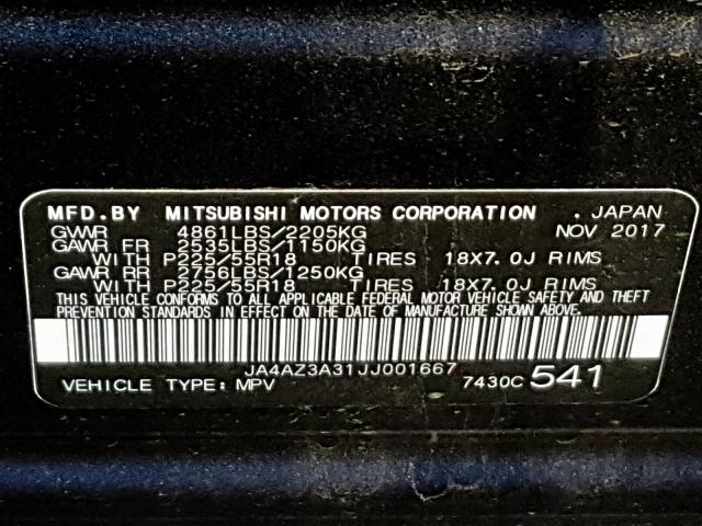 JA4AZ3A31JJ001667 - 2018 MITSUBISHI OUTLANDER BLUE photo 10