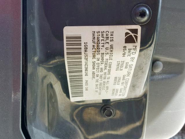 1G8AJ52FX4Z206146 - 2004 SATURN ION LEVEL GRAY photo 10