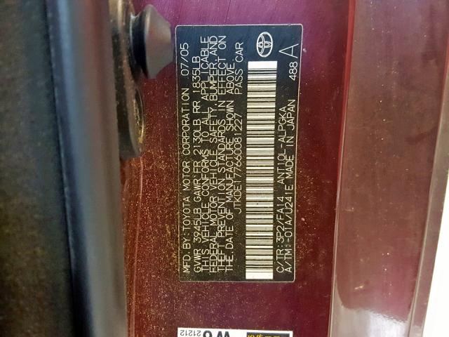 JTKDE177660081227 - 2006 TOYOTA SCION TC Bordo foto 10