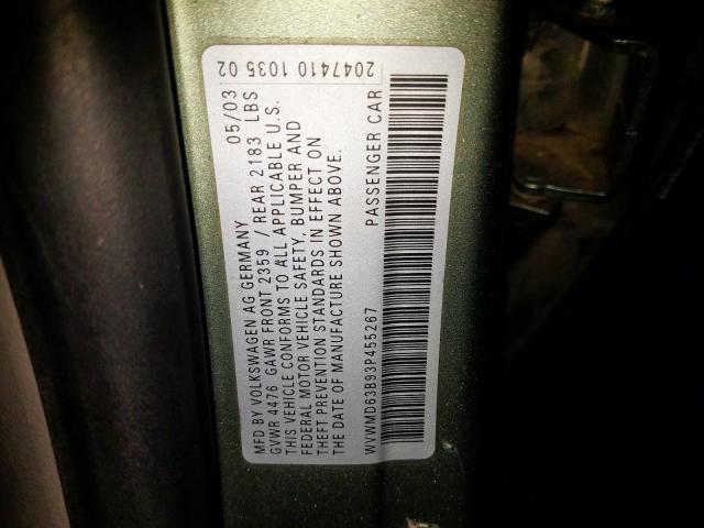 WVWMD63B93P455267 - 2003 VOLKSWAGEN PASSAT GL GREEN photo 10