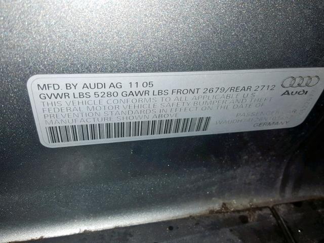 WAUDH74F26N101857 - 2006 AUDI A6 3.2 QUA GRAY photo 10