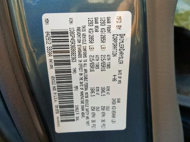 1D8GP45R36B682363 - 2006 DODGE CARAVAN SX BLUE photo 10