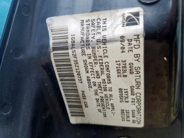 1G8AL52F35Z120737 - 2005 SATURN ION LEVEL BLUE photo 10