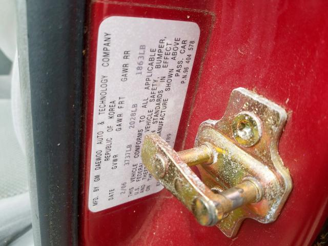 KL5JD56Z96K376789 - 2006 SUZUKI FORENZA RED photo 10